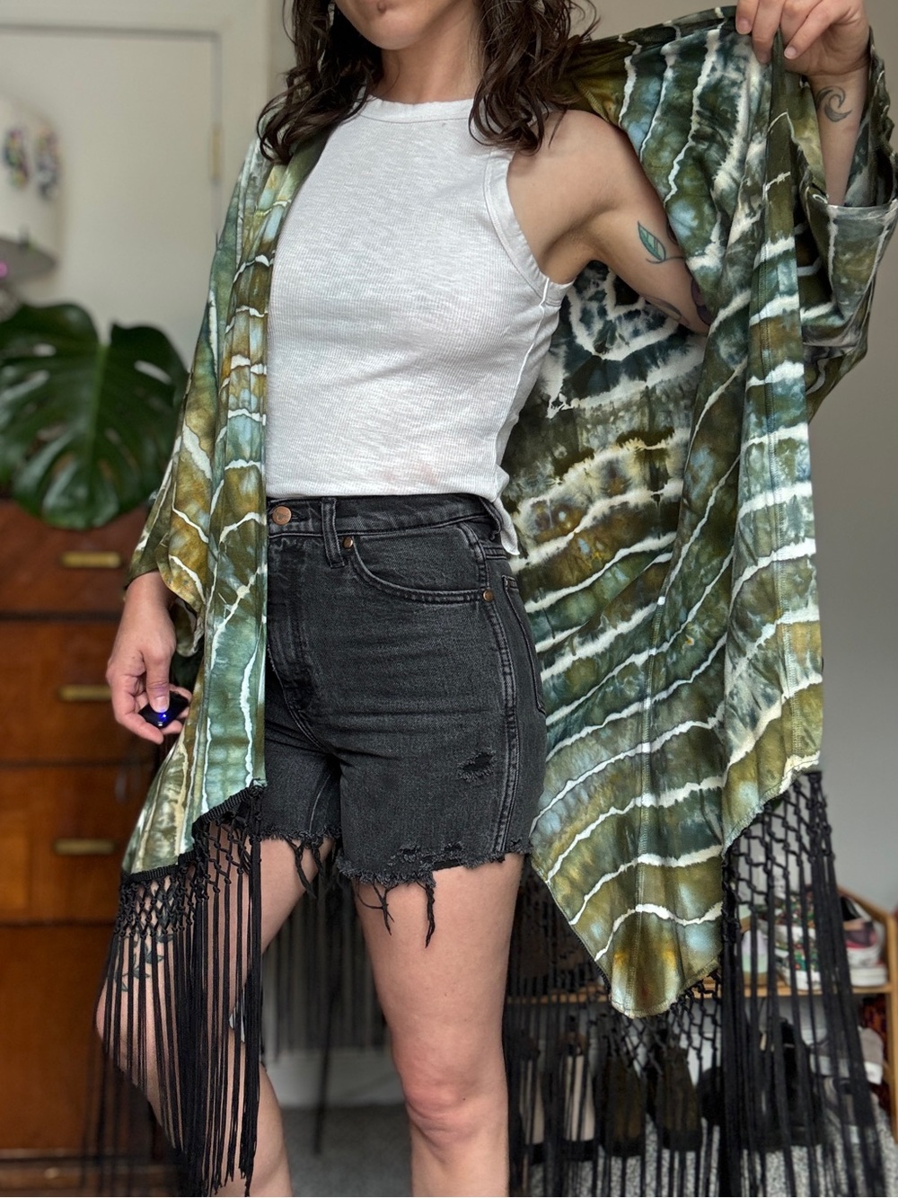 Odd Cow x Warrior Within handmade fringe kimono, like new